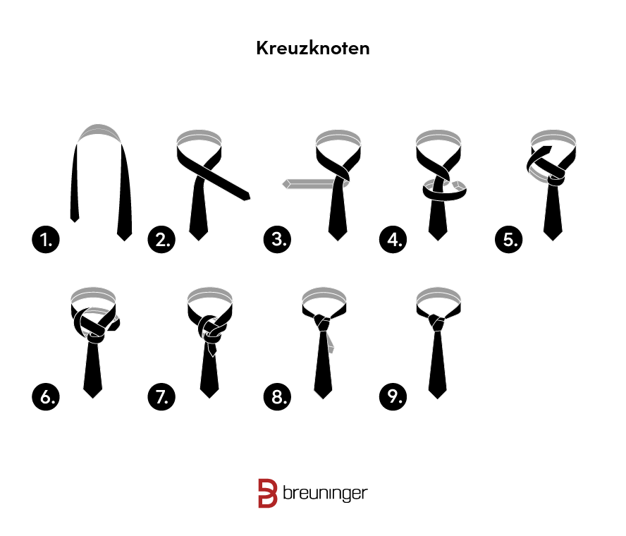 Krawatte binden Anleitung Kreuzknoten