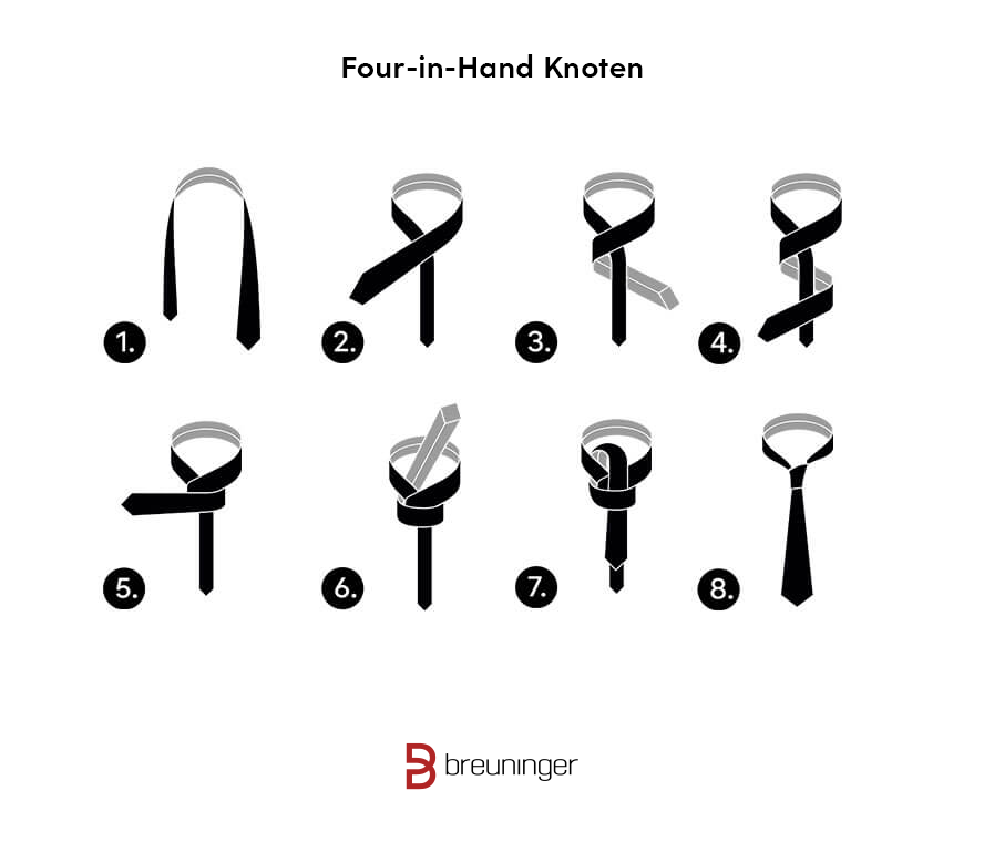 Krawatte binden Anleitung Four-in-hand Krawattenknoten
