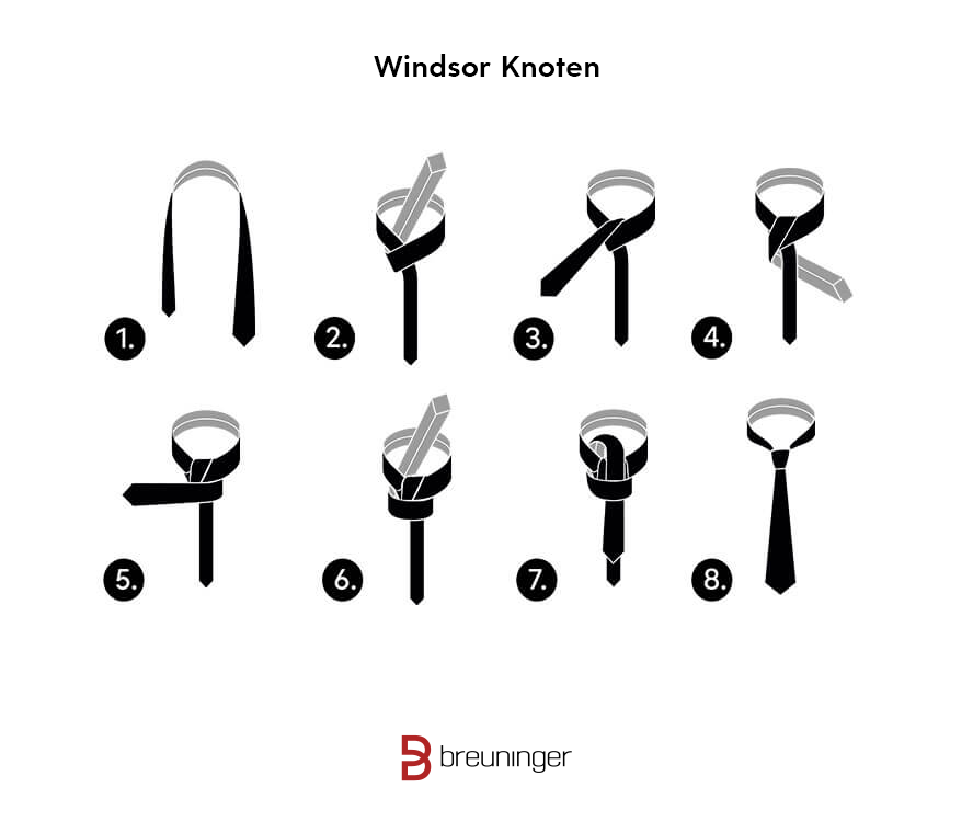 Krawatte binden Anleitung Einfacher Windsor Krawattenknoten